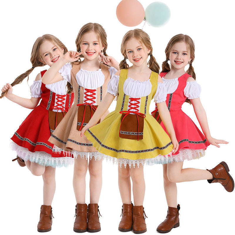 Trachtenkleid für Mädchen mit Schnürmieder und Spitzenunterrock