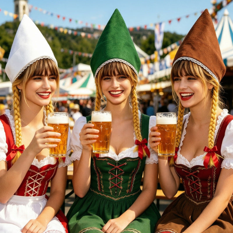 Trachtenhaube für Damen aus Baumwollvelours mit Spitzenrand