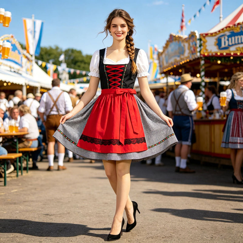 Dirndlkleid für Damen mit Puffärmeln und Schürze
