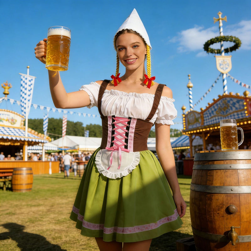 Dirndl-Kostüm für Damen mit Schnürung und Schürze