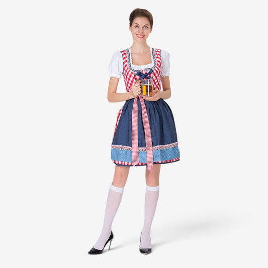 Dirndl für Damen mit Karomuster und Schürze