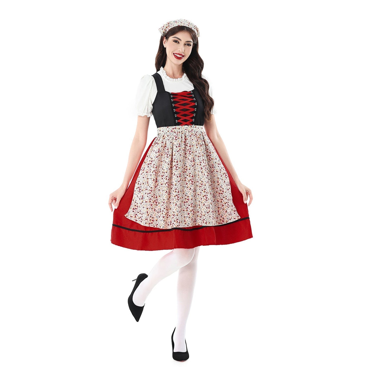 Dirndlkleid für Damen mit floralem Muster und Schnürmieder
