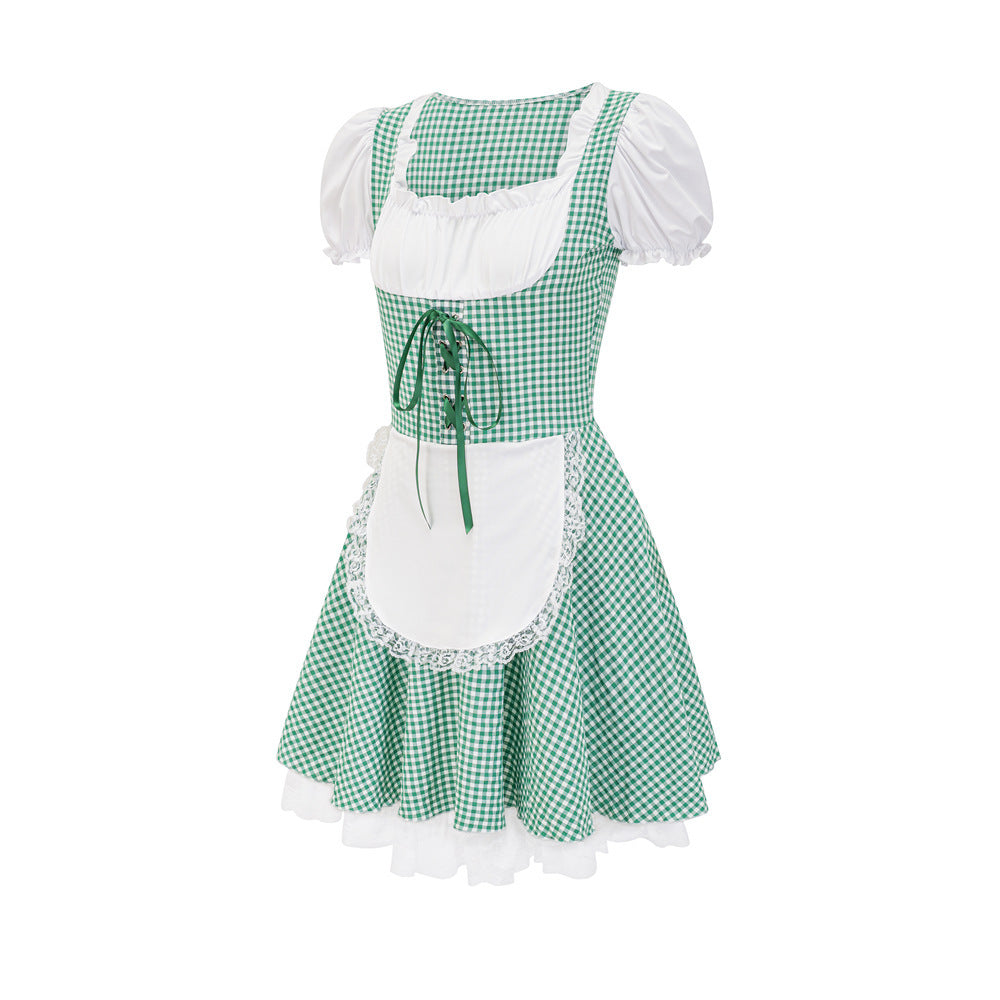 Dirndl für Damen mit Karomuster und Rüschendetails