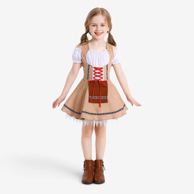 Trachtenkleid für Mädchen mit Schnürmieder und Spitzenunterrock