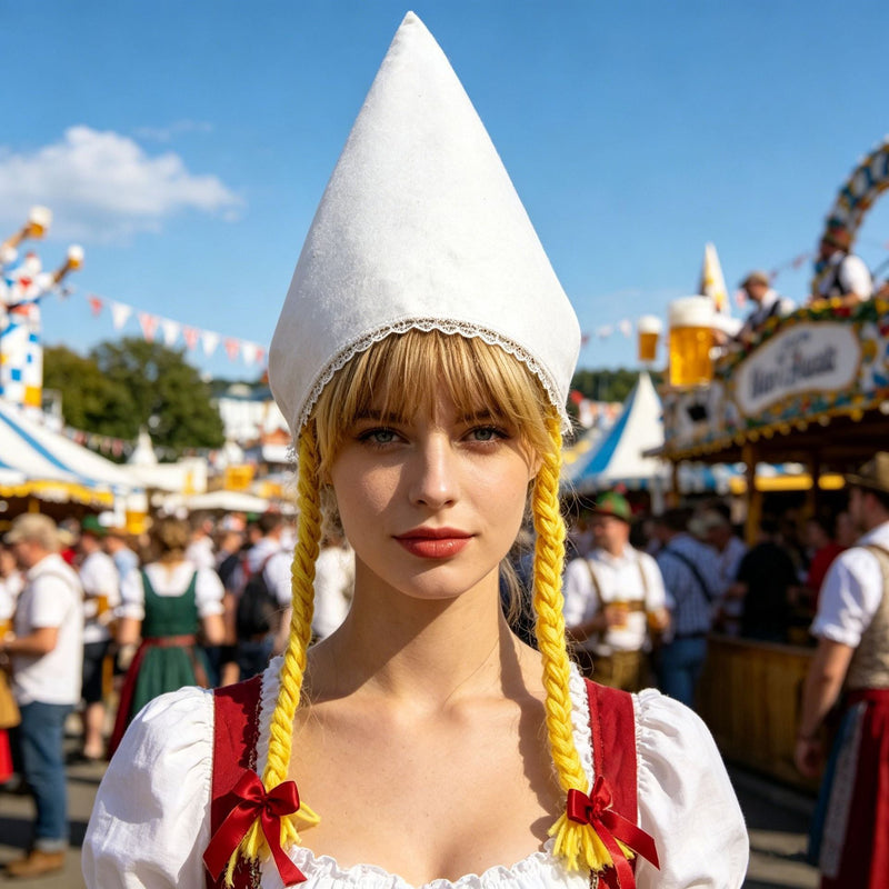 Trachtenhaube für Damen aus Baumwollvelours mit Spitzenrand