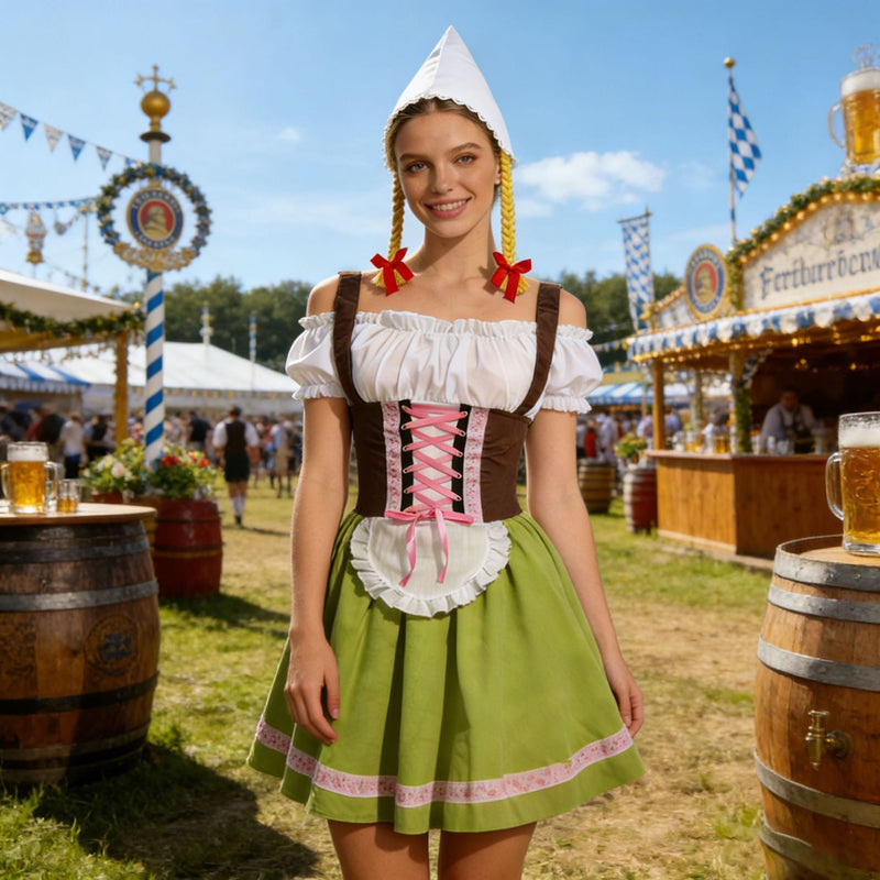 Dirndl-Kostüm für Damen mit Schnürung und Schürze