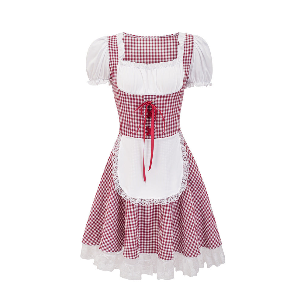 Dirndl für Damen mit Karomuster und Rüschendetails