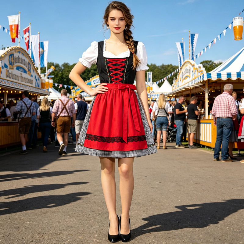 Dirndlkleid für Damen mit Puffärmeln und Schürze