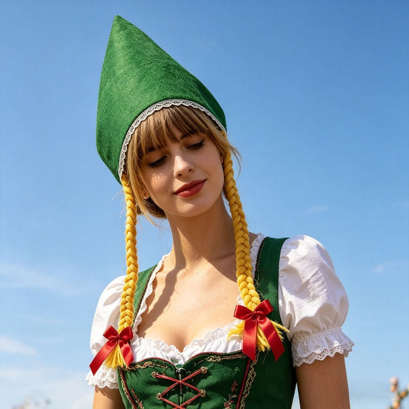 Trachtenhaube für Damen aus Baumwollvelours mit Spitzenrand