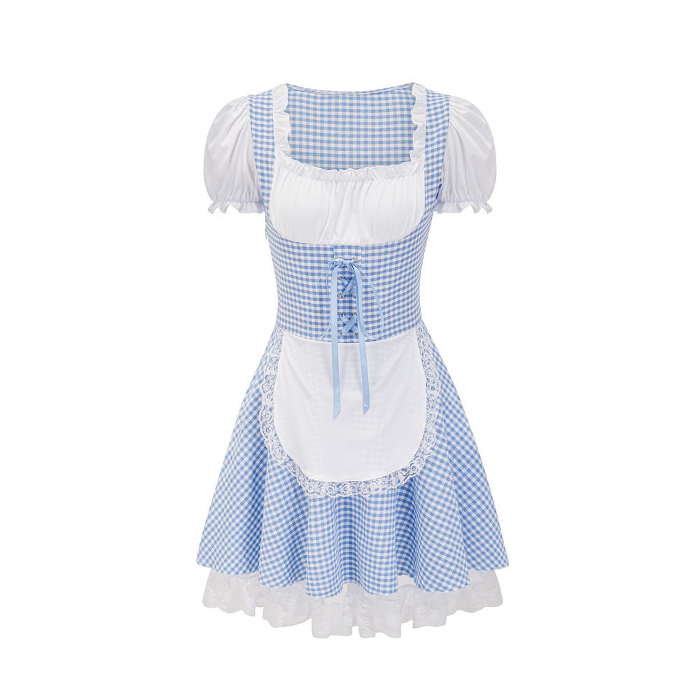 Dirndl für Damen mit Karomuster und Rüschendetails