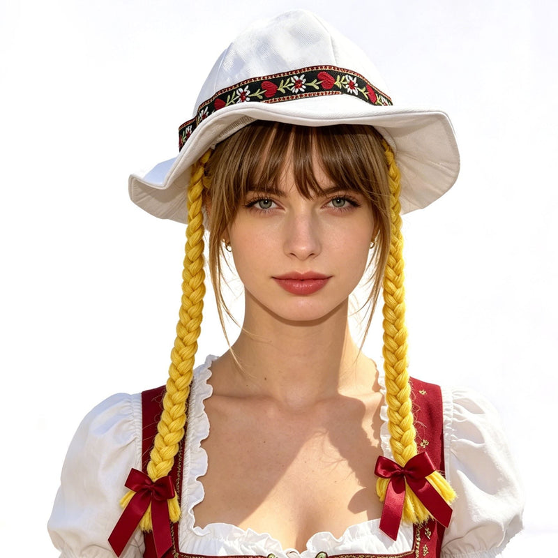Sonnenhut für Damen mit geflochtenen Zöpfen und breiter Krempe