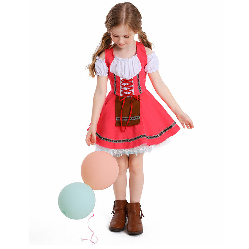 Trachtenkleid für Mädchen mit Schnürmieder und Spitzenunterrock
