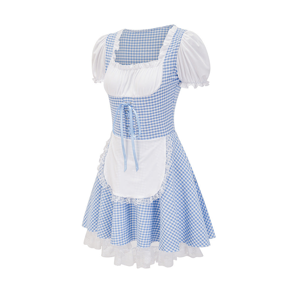 Dirndl für Damen mit Karomuster und Rüschendetails