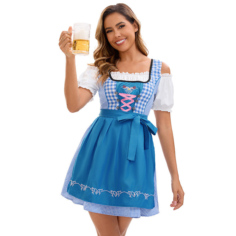 Dirndlkleid für Damen mit bestickter Schürze und Schnürung
