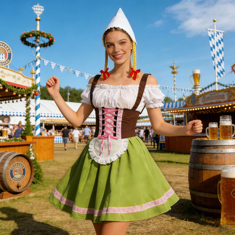 Dirndl-Kostüm für Damen mit Schnürung und Schürze