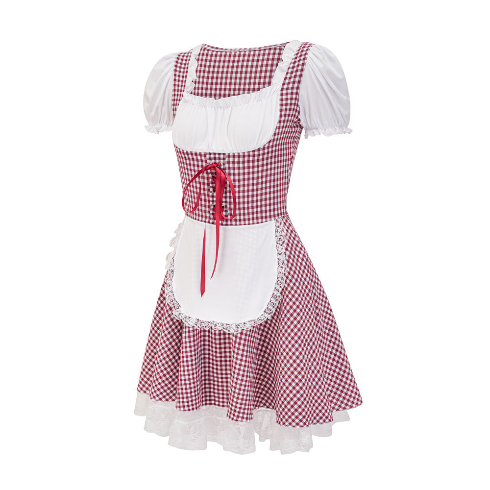 Dirndl für Damen mit Karomuster und Rüschendetails