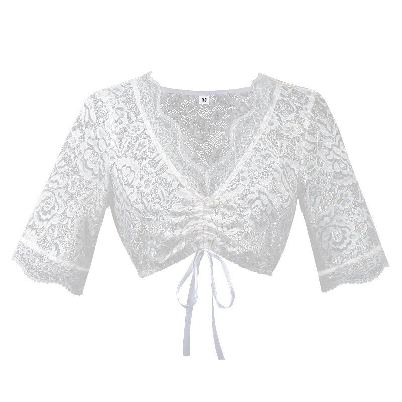 Spitzenbolero-Bluse für Damen mit Stehkragen