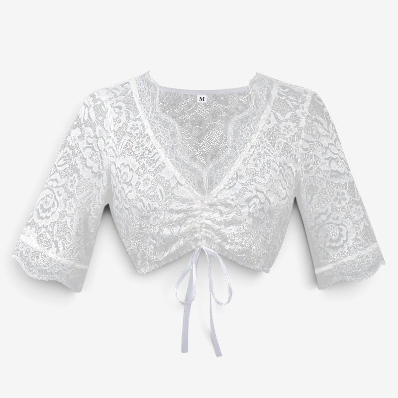 Spitzenbolero-Bluse für Damen mit Stehkragen