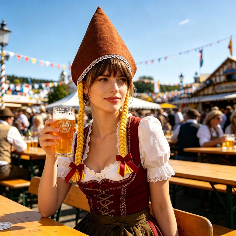 Trachtenhaube für Damen aus Baumwollvelours mit Spitzenrand