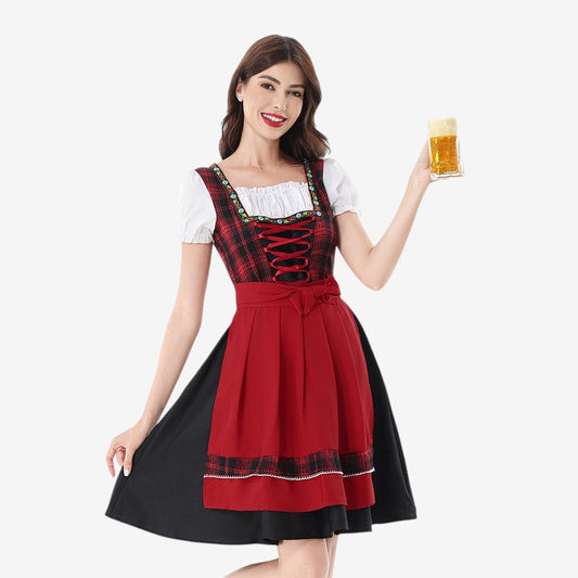 Dirndlkleid für Damen mit kariertem Mieder und Puffärmeln