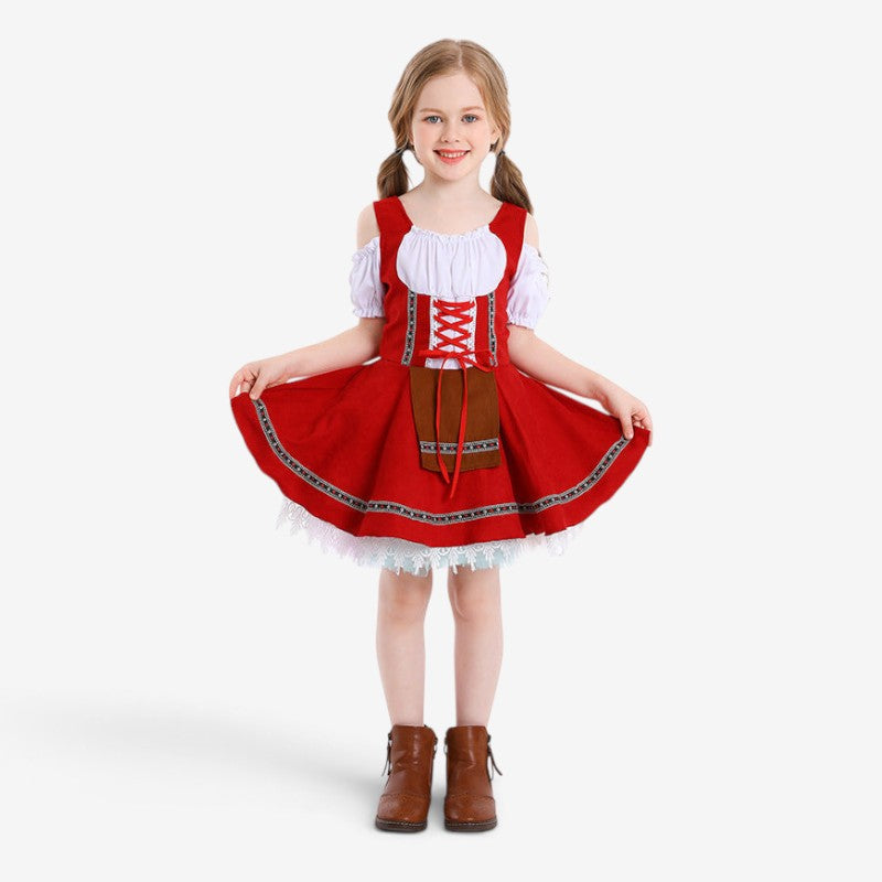 Trachtenkleid für Mädchen mit Schnürmieder und Spitzenunterrock