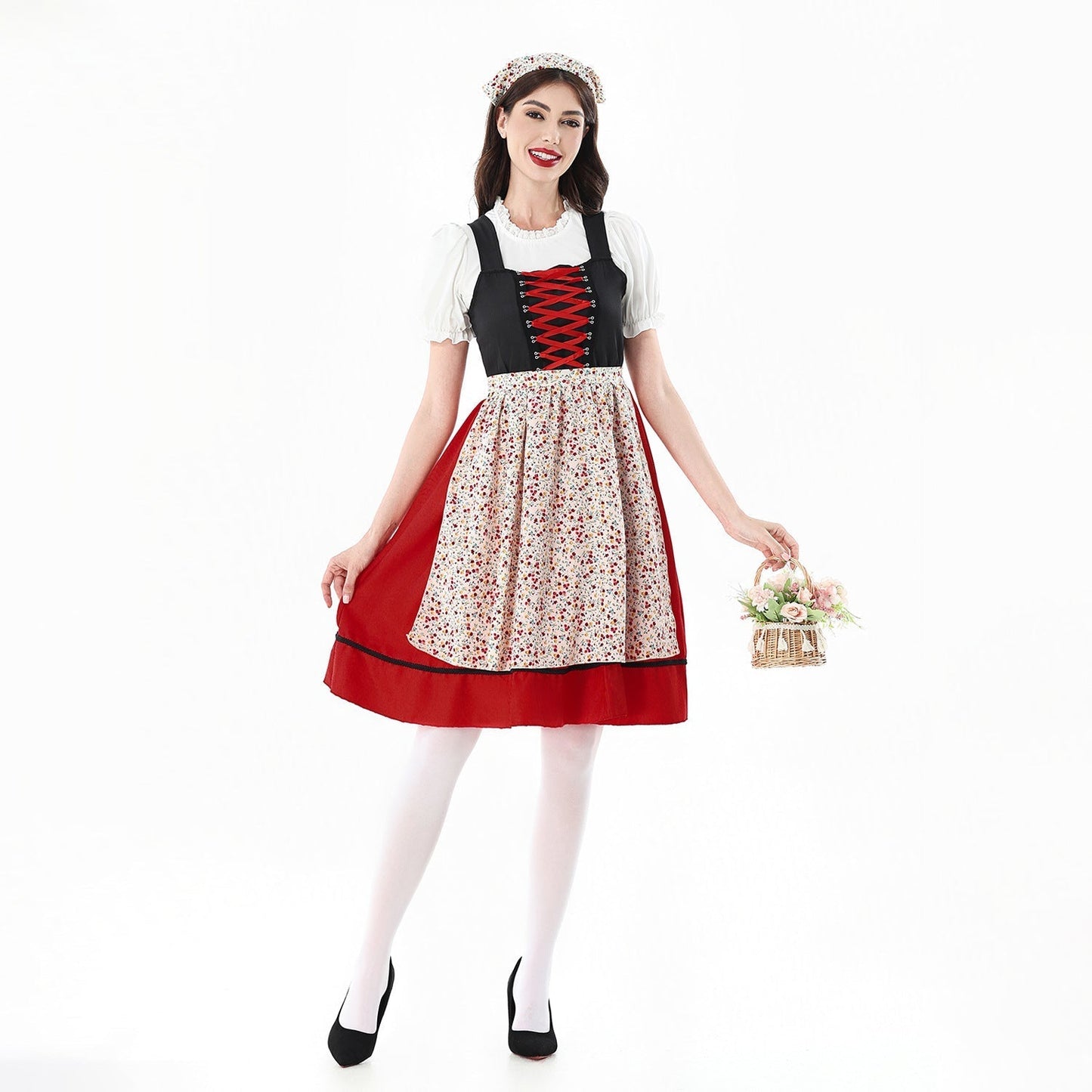 Dirndlkleid für Damen mit floralem Muster und Schnürmieder