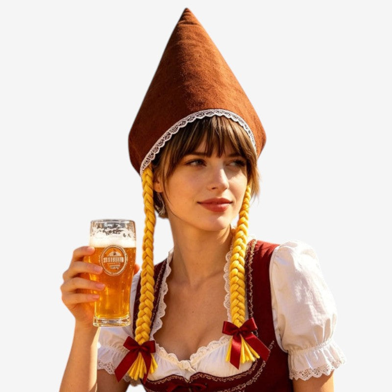 Trachtenhaube für Damen aus Baumwollvelours mit Spitzenrand