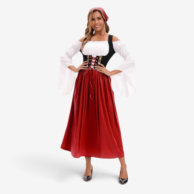 Renaissance-Bauernkleid für Damen mit Trompetenärmeln