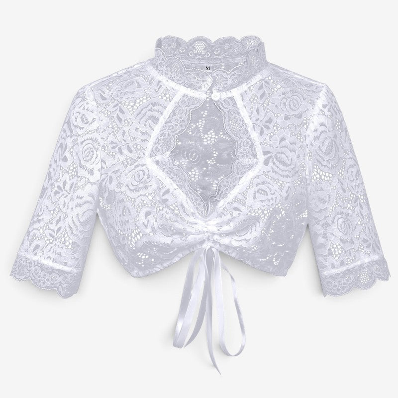 Spitzenbolero-Bluse für Damen mit Stehkragen