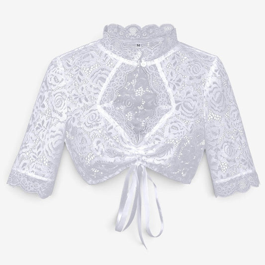 Spitzenbolero-Bluse für Damen mit Stehkragen