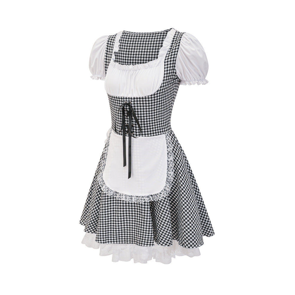 Dirndl für Damen mit Karomuster und Rüschendetails