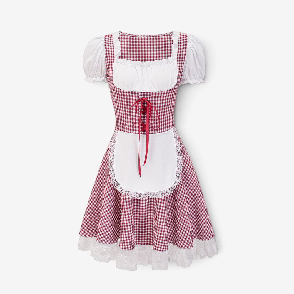 Dirndl für Damen mit Karomuster und Rüschendetails