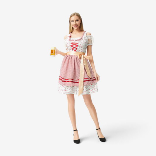 Dirndl für Damen mit Rüschen und Satin-Schürze