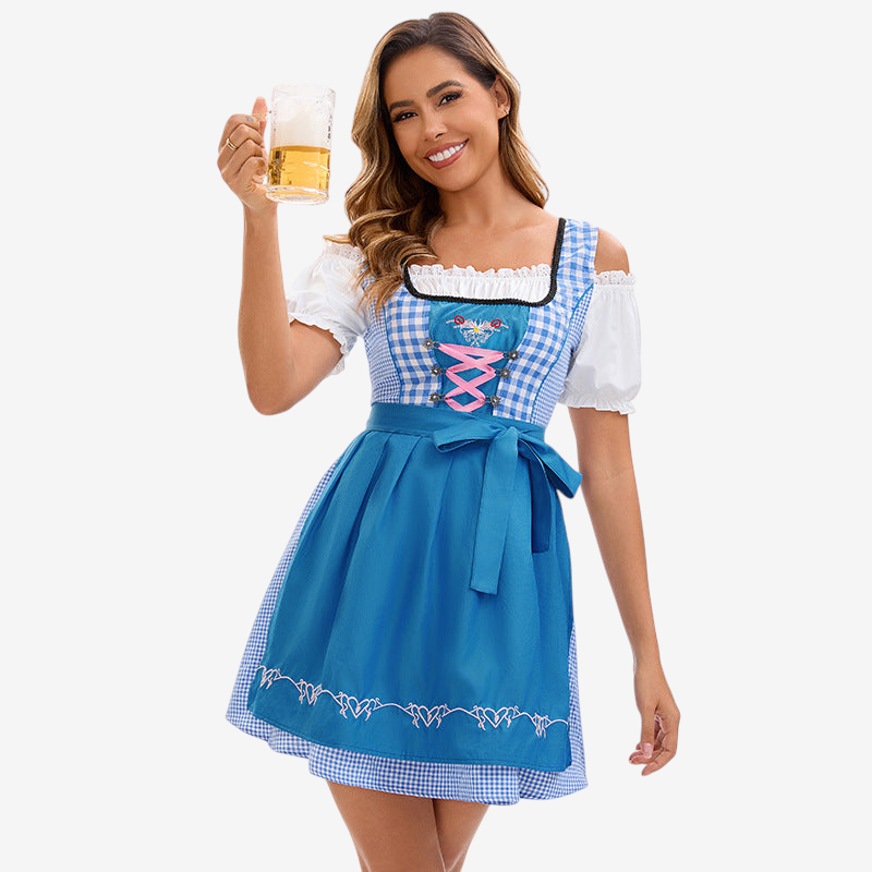 Dirndlkleid für Damen mit bestickter Schürze und Schnürung