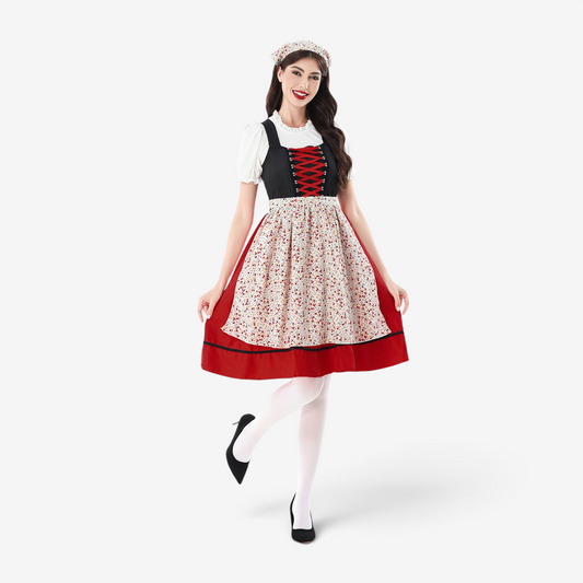 Dirndlkleid für Damen mit floralem Muster und Schnürmieder