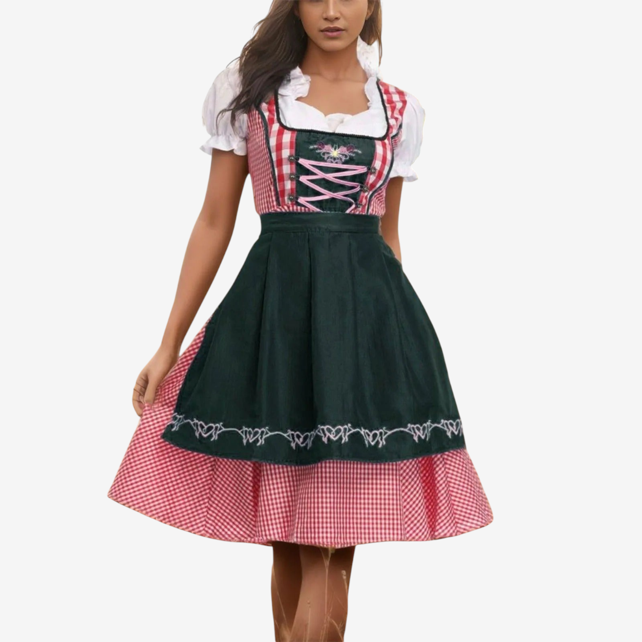 Oktoberfest-Dirndl für Damen mit Karomuster und Schürze