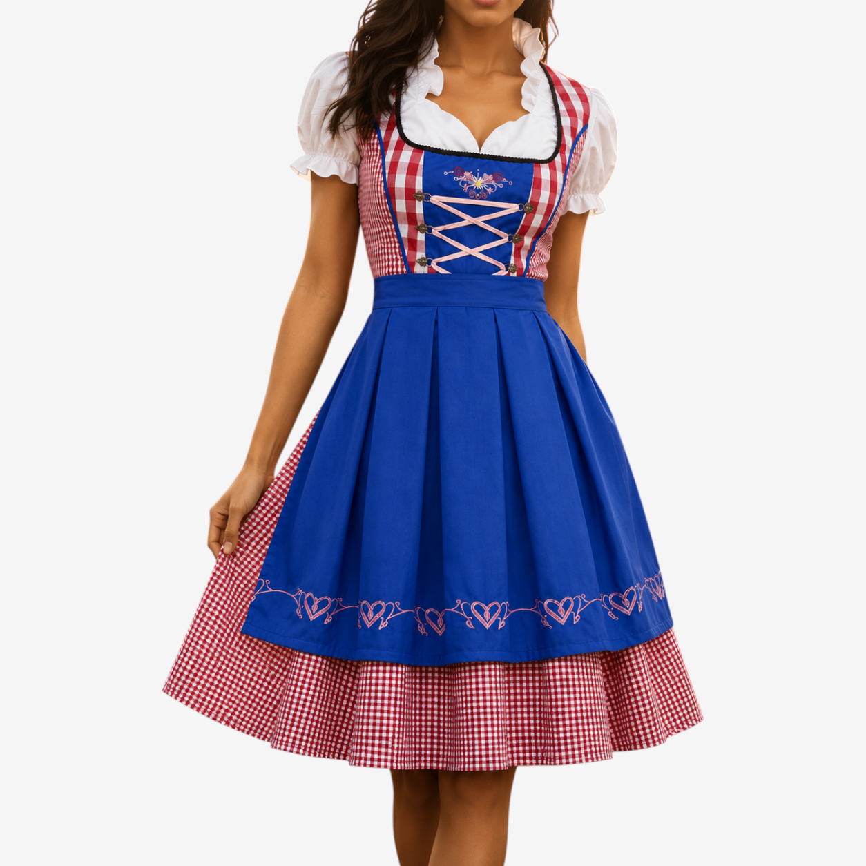 Oktoberfest-Dirndl für Damen mit Karomuster und Schürze
