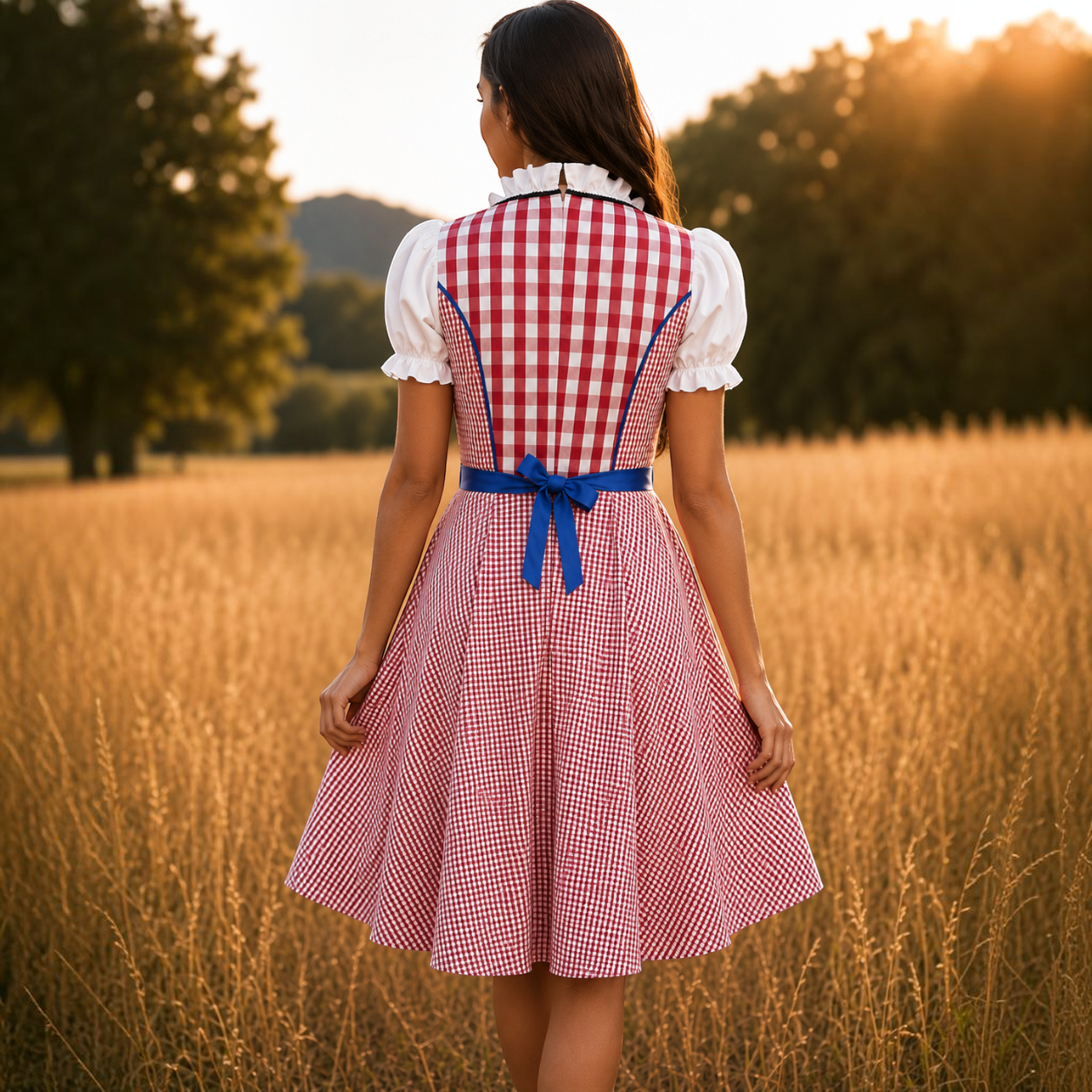 Oktoberfest-Dirndl für Damen mit Karomuster und Schürze