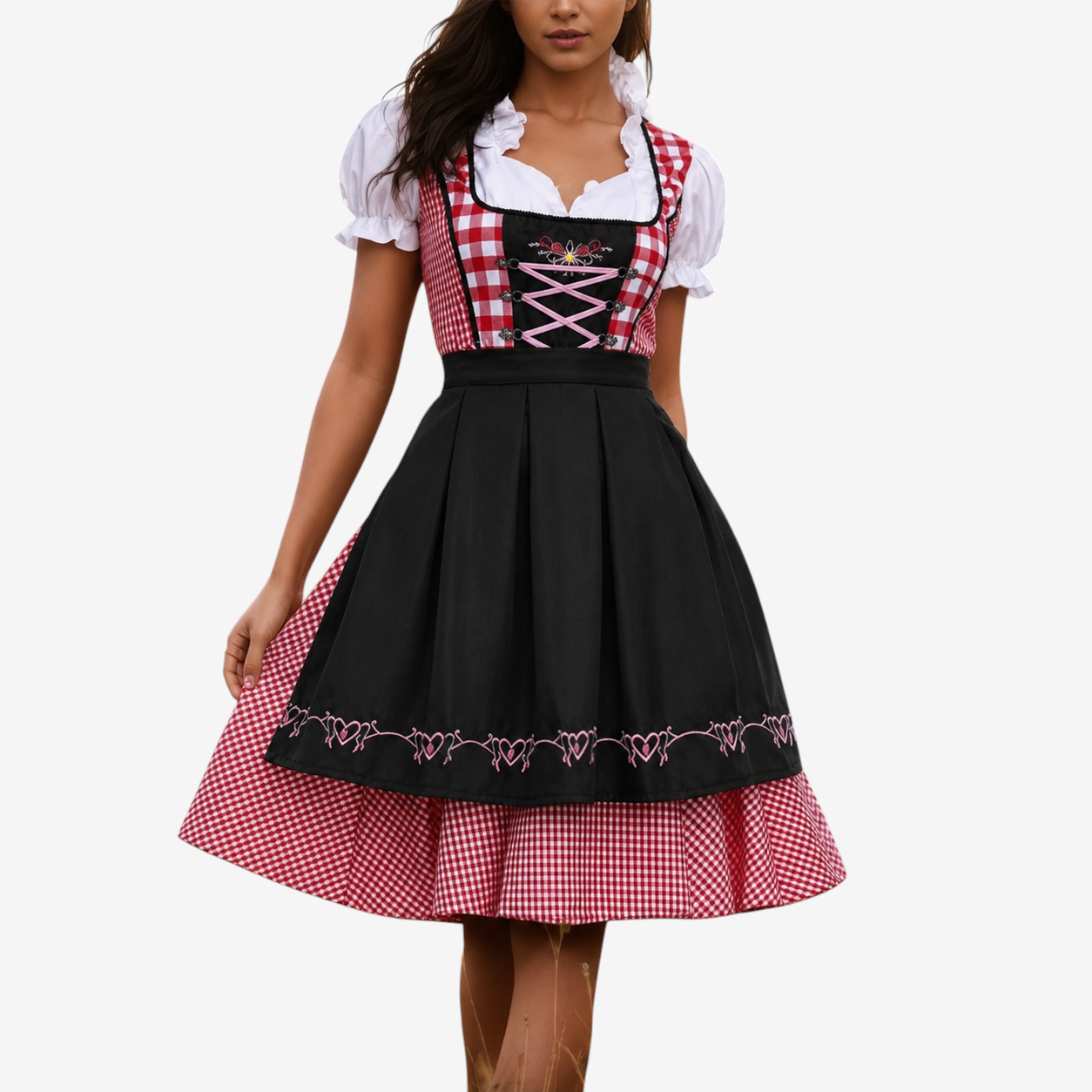 Oktoberfest-Dirndl für Damen mit Karomuster und Schürze